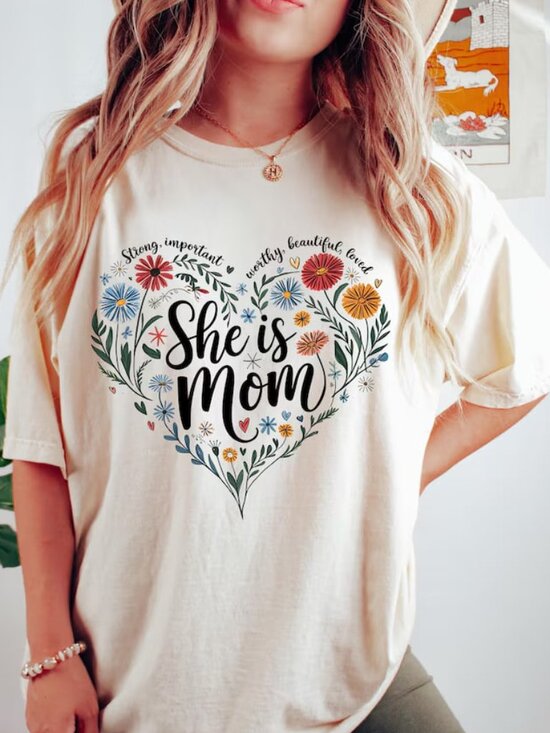 Tops - She Is Mom Floral T-shirt, Mothers Day Tee, Cute Mom Shirt